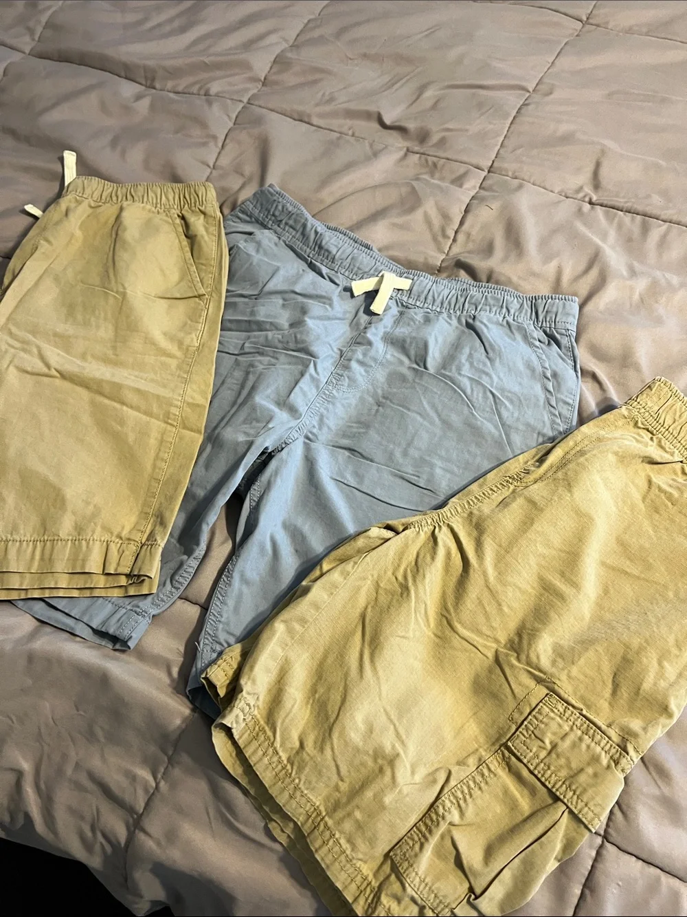 3- Kids Elastic-Waist Shorts - Blue and Khaki